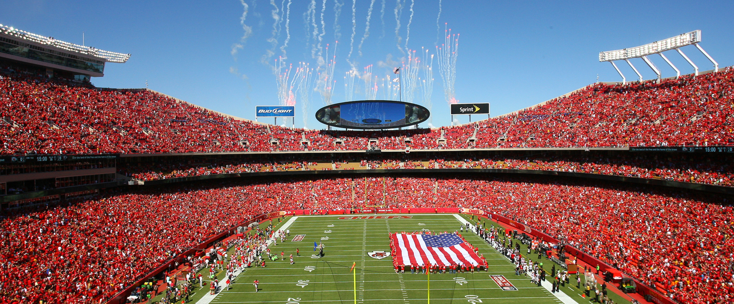 Fans and the football field at Arrowhead Stadium